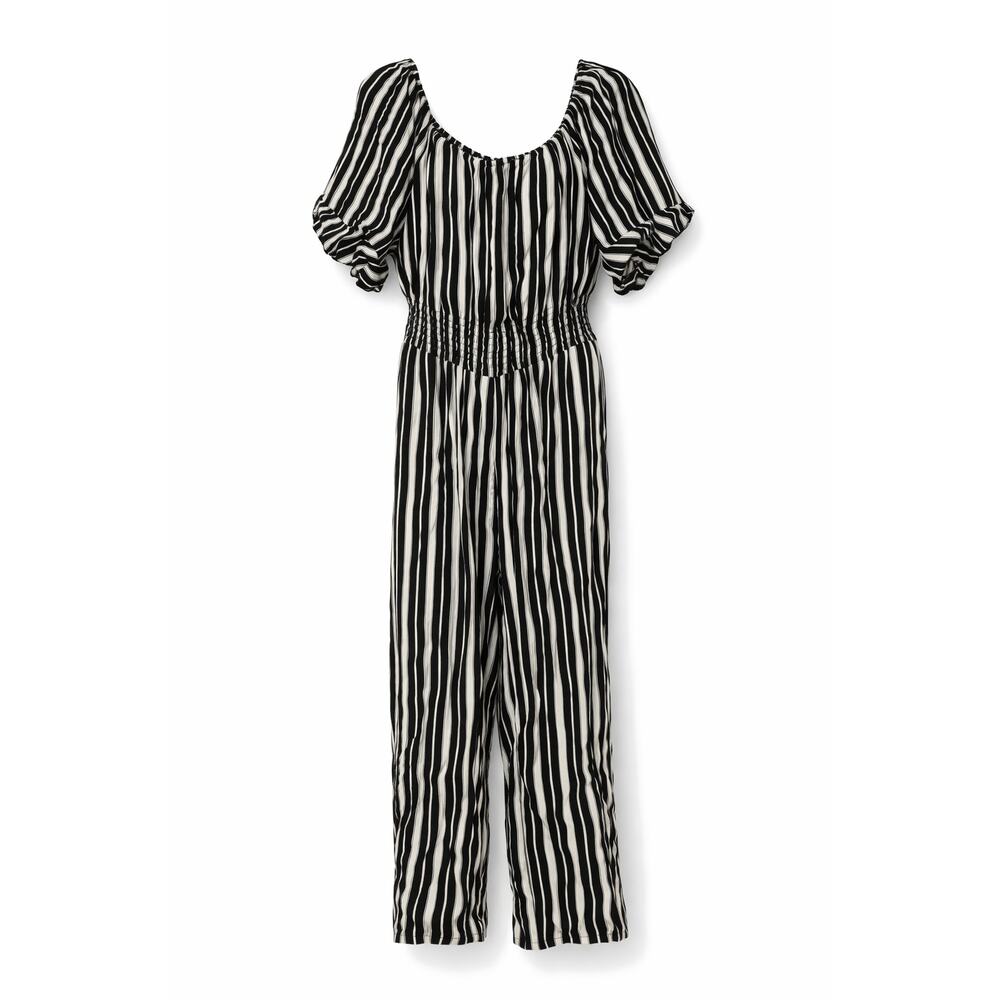 Dashing Black & White Vertical Striped Short Sleeve Jumpsuit Plus Size 3X